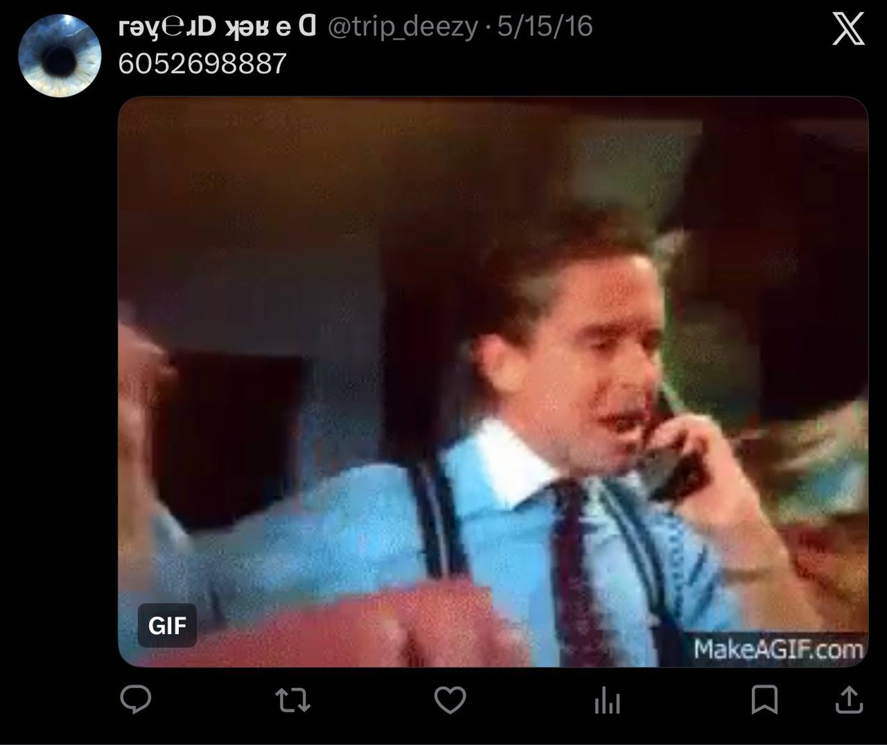 Tweet from @trip_deezy mysteriously posting a phone number